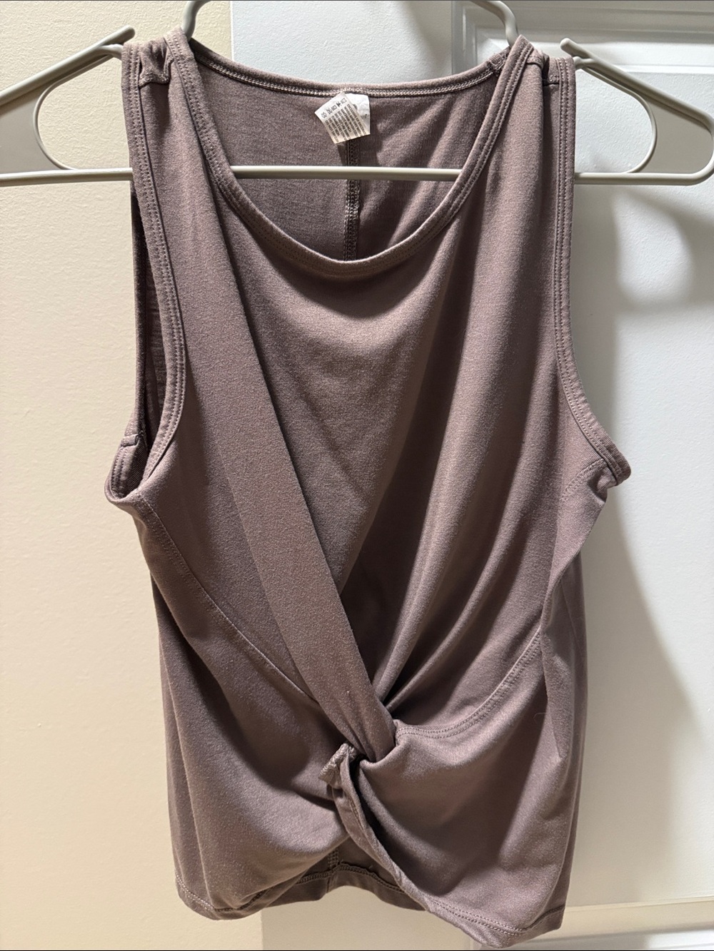 Yogalicious Sleeveless Twist-Front Tank Top - Taupe